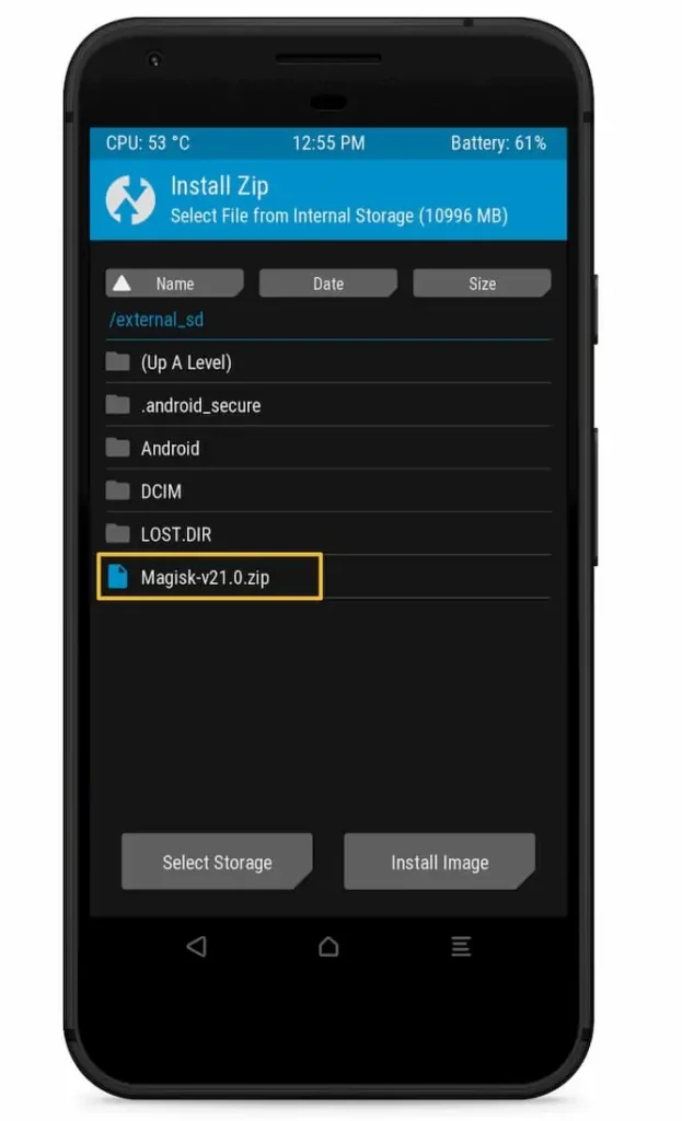 TWRP Recovery Locate Magisk Zip